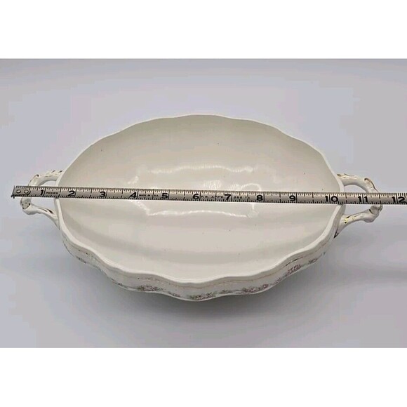 Vintage Dresden Semi Porcelain Two Handle Serving Bowl Rosesand Gold Trimmed - Picture 7 of 12